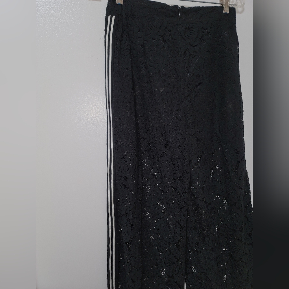 New WHY Dress Black Lace Wide Leg Tuxedo Stripe Pants With Shorts Lining Small - Picture 16 of 16